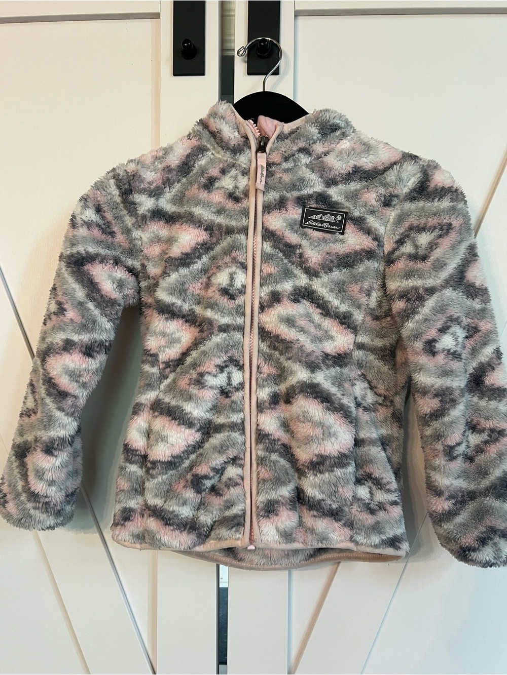 Eddie Bauer Pink and Gray Plush Full-Zip Jacket for Girls